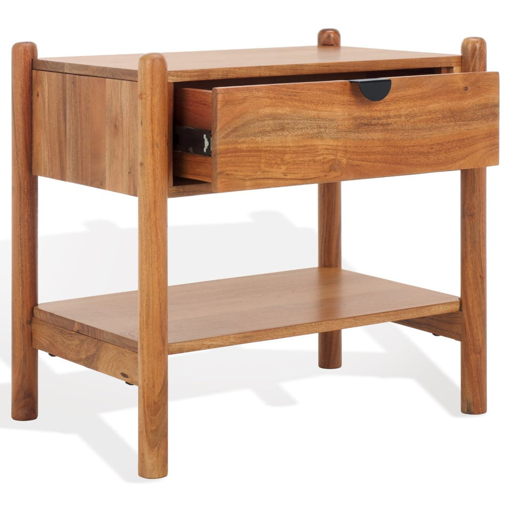 Safavieh SHANTI 1-Drawer Wood Nightstand – Modern Acacia Design with Gold Accent for Stylish Storage Solutions SFV5763A