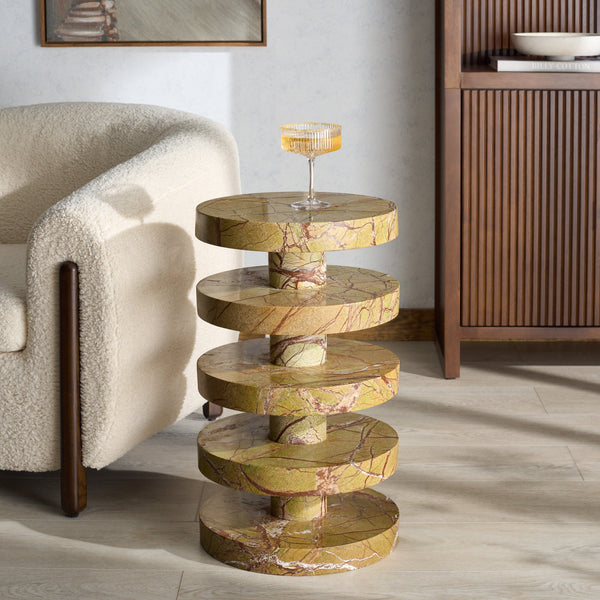 Danny Round Marble Accent Table – Solid Marble Top, Compact 14X14x24 In, Timeless Minimalist Design