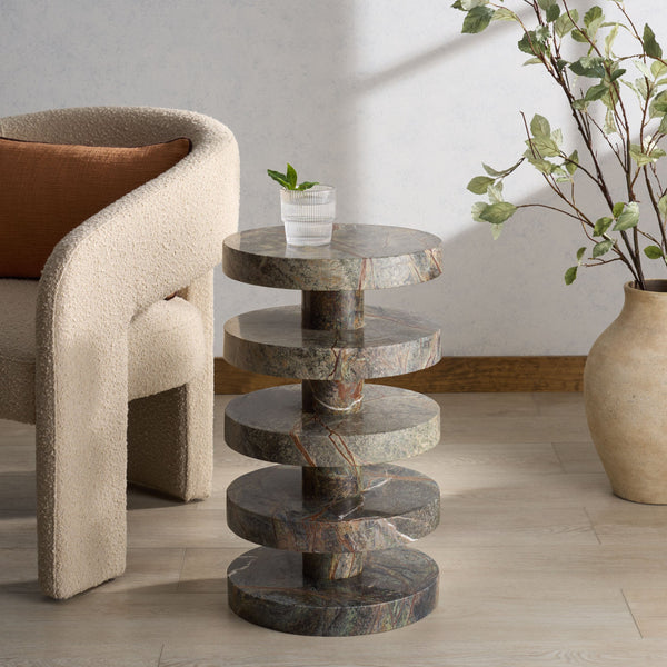Danny Round Marble Accent Table – Solid Marble Top, Compact 14X14x24 In, Timeless Minimalist Design