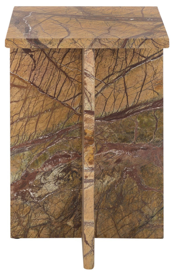 Safavieh Adriano Square Marble Accent Table with Natural Veining for Living Room Vignettes Brown / Beige SFV5767A