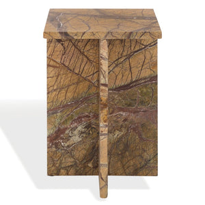 Safavieh Adriano Square Marble Accent Table with Natural Veining for Living Room Vignettes Brown / Beige SFV5767A