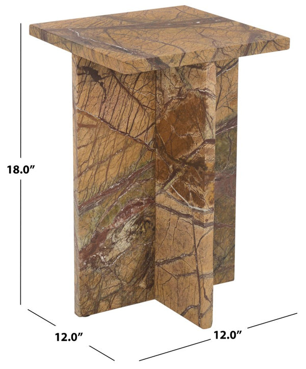 Safavieh Adriano Square Marble Accent Table with Natural Veining for Living Room Vignettes Brown / Beige SFV5767A