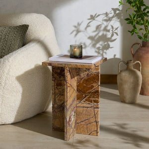 Safavieh Adriano Square Marble Accent Table with Natural Veining for Living Room Vignettes Brown / Beige SFV5767A