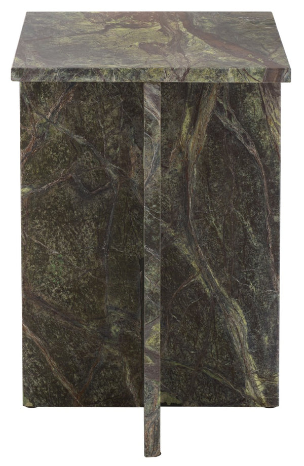 Safavieh Adriano Square Marble Accent Table with Natural Veining for Living Room Vignettes Green / Brown SFV5767B
