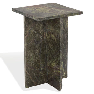Safavieh Adriano Square Marble Accent Table with Natural Veining for Living Room Vignettes Green / Brown SFV5767B
