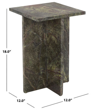 Safavieh Adriano Square Marble Accent Table with Natural Veining for Living Room Vignettes Green / Brown SFV5767B