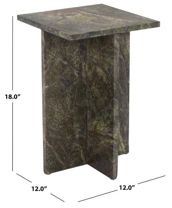 Safavieh Adriano Square Marble Accent Table with Natural Veining for Living Room Vignettes Green / Brown SFV5767B