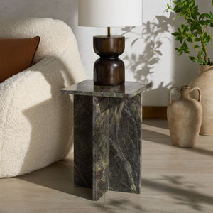 Safavieh Adriano Square Marble Accent Table with Natural Veining for Living Room Vignettes Green / Brown SFV5767B