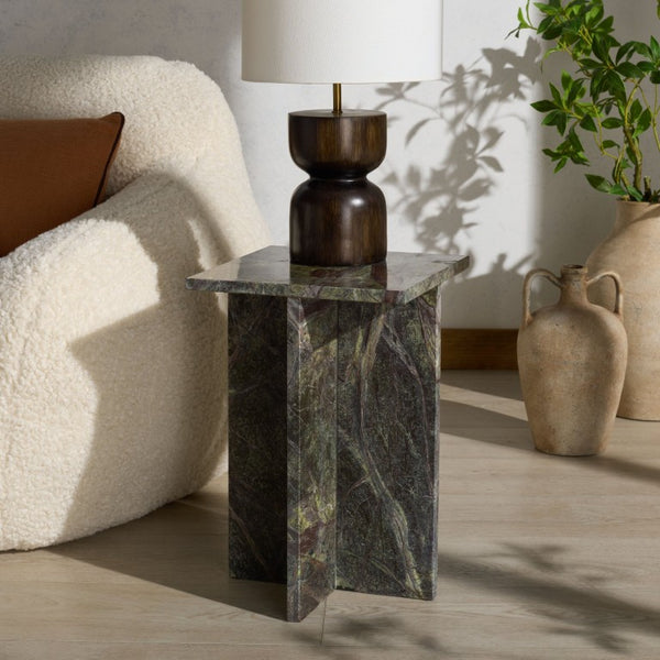 Safavieh Adriano Square Marble Accent Table with Natural Veining for Living Room Vignettes Green / Brown SFV5767B
