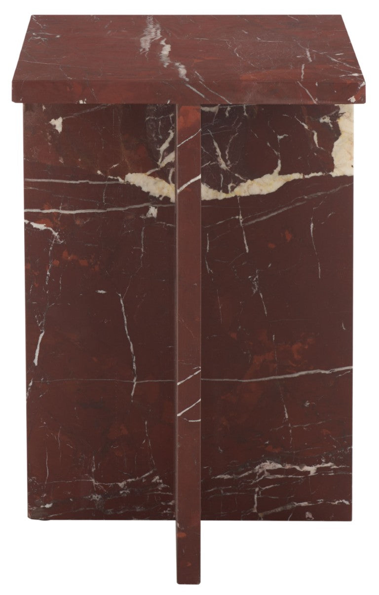 Safavieh Adriano Square Marble Accent Table with Natural Veining for Living Room Vignettes Red / White SFV5767C
