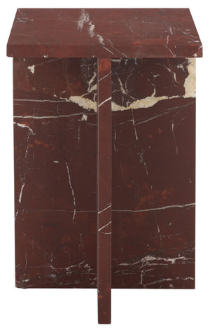 Safavieh Adriano Square Marble Accent Table with Natural Veining for Living Room Vignettes Red / White SFV5767C