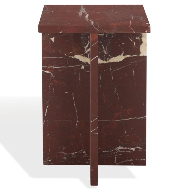 Safavieh Adriano Square Marble Accent Table with Natural Veining for Living Room Vignettes Red / White SFV5767C