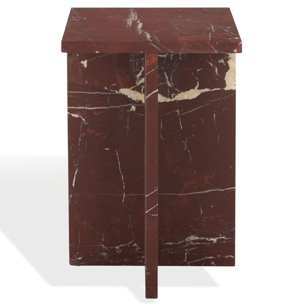 Safavieh Adriano Square Marble Accent Table with Natural Veining for Living Room Vignettes Red / White SFV5767C