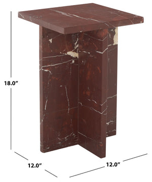 Safavieh Adriano Square Marble Accent Table with Natural Veining for Living Room Vignettes Red / White SFV5767C