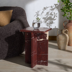 Safavieh Adriano Square Marble Accent Table with Natural Veining for Living Room Vignettes Red / White SFV5767C