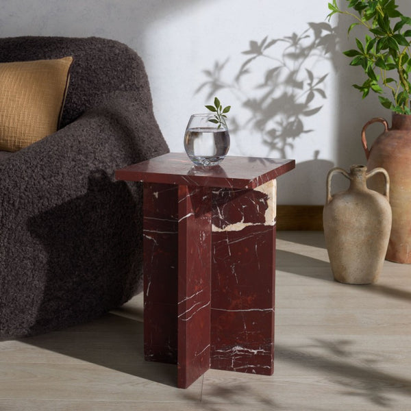 Safavieh Adriano Square Marble Accent Table with Natural Veining for Living Room Vignettes Red / White SFV5767C