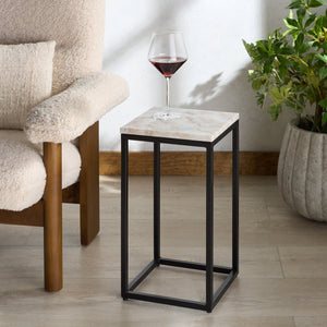 Safavieh Macklyn Square Marble Top Accent Table - Elegant Black & Light Brown Design For Modern Spaces Light Brown ,Black Marble ,Metal Sfv5768a