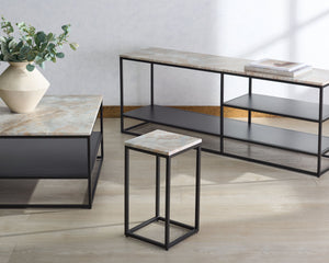 Safavieh Macklyn Square Marble Top Accent Table - Elegant Black & Light Brown Design For Modern Spaces Light Brown ,Black Marble ,Metal Sfv5768a