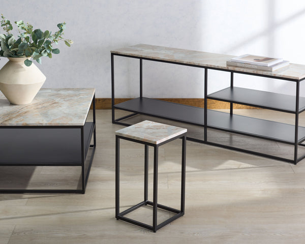 Macklyn Rectangle Marble Top Console Table With Sleek Metal Base, Narrow 59" X 14" Elegant Foyer Surface