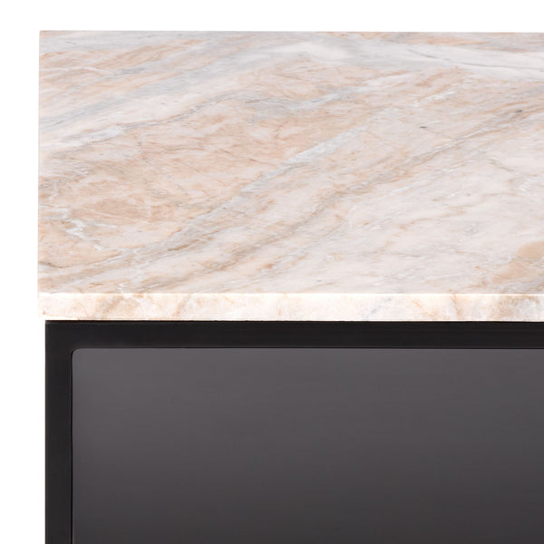 Macklyn Square Marble Top Coffee Table With Natural Veined Marble Surface And Matte Metal Frame Elegance
