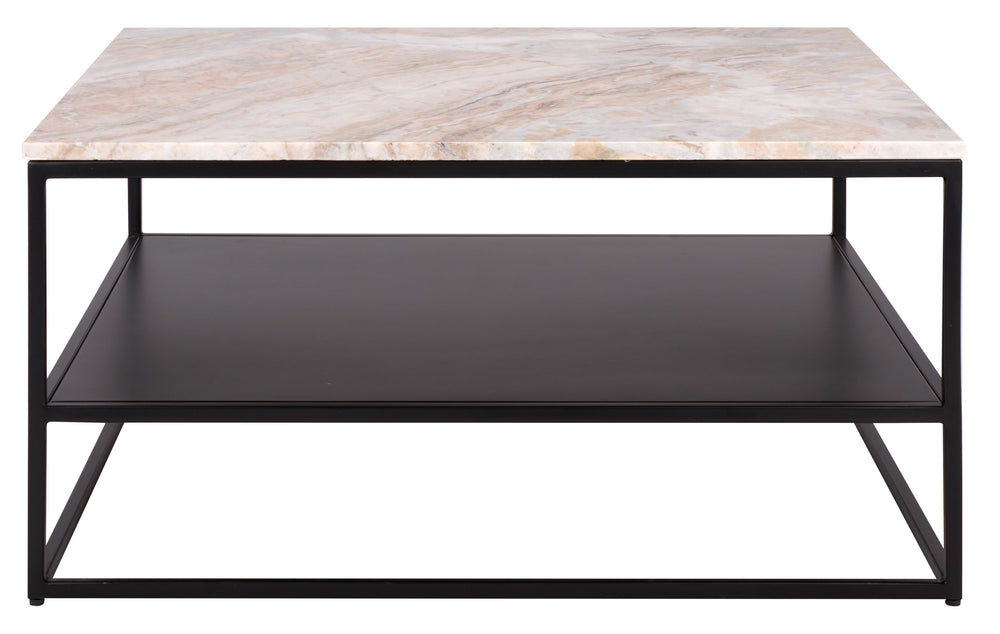 Macklyn Square Marble Top Coffee Table With Natural Veined Marble Surface And Matte Metal Frame Elegance