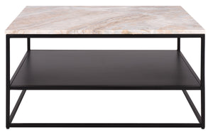 Macklyn Square Marble Top Coffee Table With Natural Veined Marble Surface And Matte Metal Frame Elegance