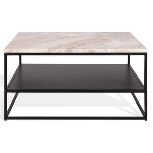 Macklyn Square Marble Top Coffee Table With Natural Veined Marble Surface And Matte Metal Frame Elegance