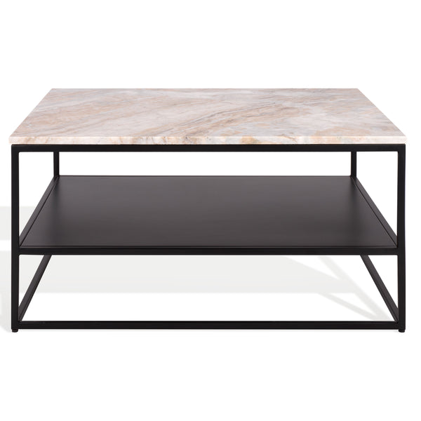 Macklyn Square Marble Top Coffee Table With Natural Veined Marble Surface And Matte Metal Frame Elegance
