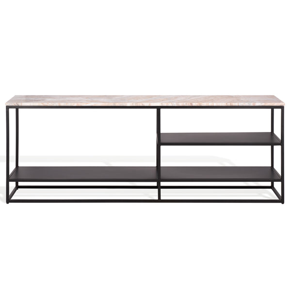 Macklyn Rectangle Marble Top Console Table With Sleek Metal Base, Narrow 59" X 14" Elegant Foyer Surface
