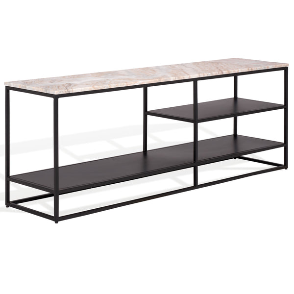 Macklyn Rectangle Marble Top Console Table With Sleek Metal Base, Narrow 59" X 14" Elegant Foyer Surface