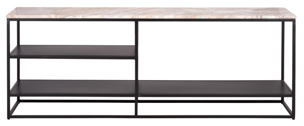 Macklyn Rectangle Marble Top Console Table With Sleek Metal Base, Narrow 59" X 14" Elegant Foyer Surface