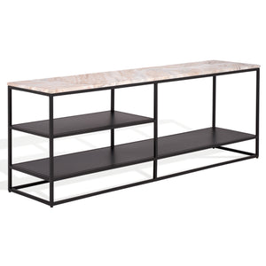 Macklyn Rectangle Marble Top Console Table With Sleek Metal Base, Narrow 59" X 14" Elegant Foyer Surface