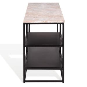 Macklyn Rectangle Marble Top Console Table With Sleek Metal Base, Narrow 59" X 14" Elegant Foyer Surface