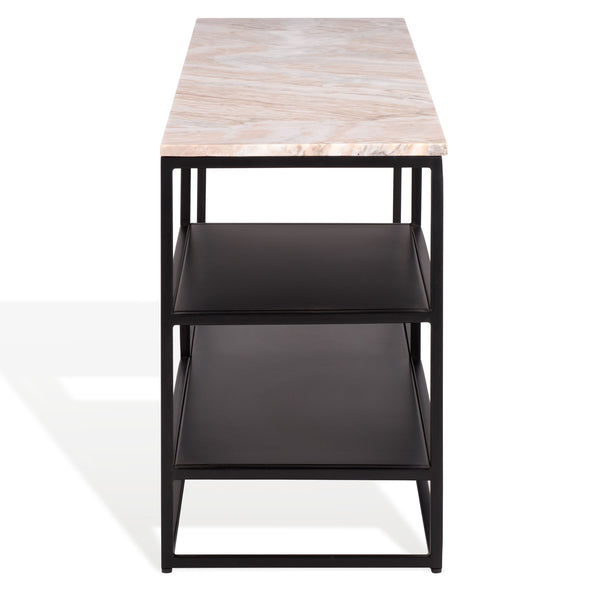 Macklyn Rectangle Marble Top Console Table With Sleek Metal Base, Narrow 59" X 14" Elegant Foyer Surface