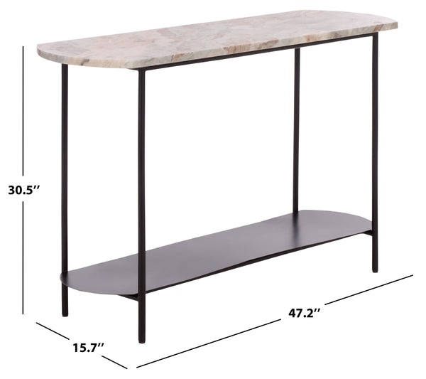 Macklyn Oval Marble Top Console Table With Slim Metal Base, Space-Saving Entryway Accent, 47.2"