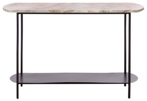 Macklyn Oval Marble Top Console Table With Slim Metal Base, Space-Saving Entryway Accent, 47.2"