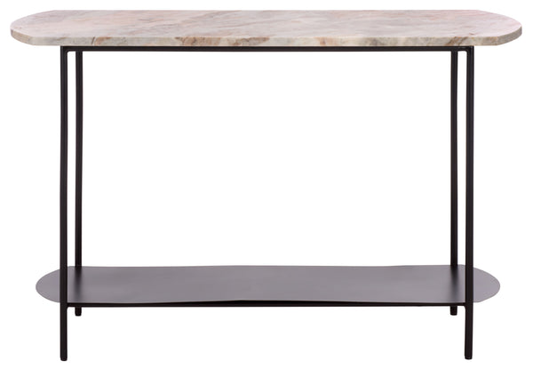 Macklyn Oval Marble Top Console Table With Slim Metal Base, Space-Saving Entryway Accent, 47.2"