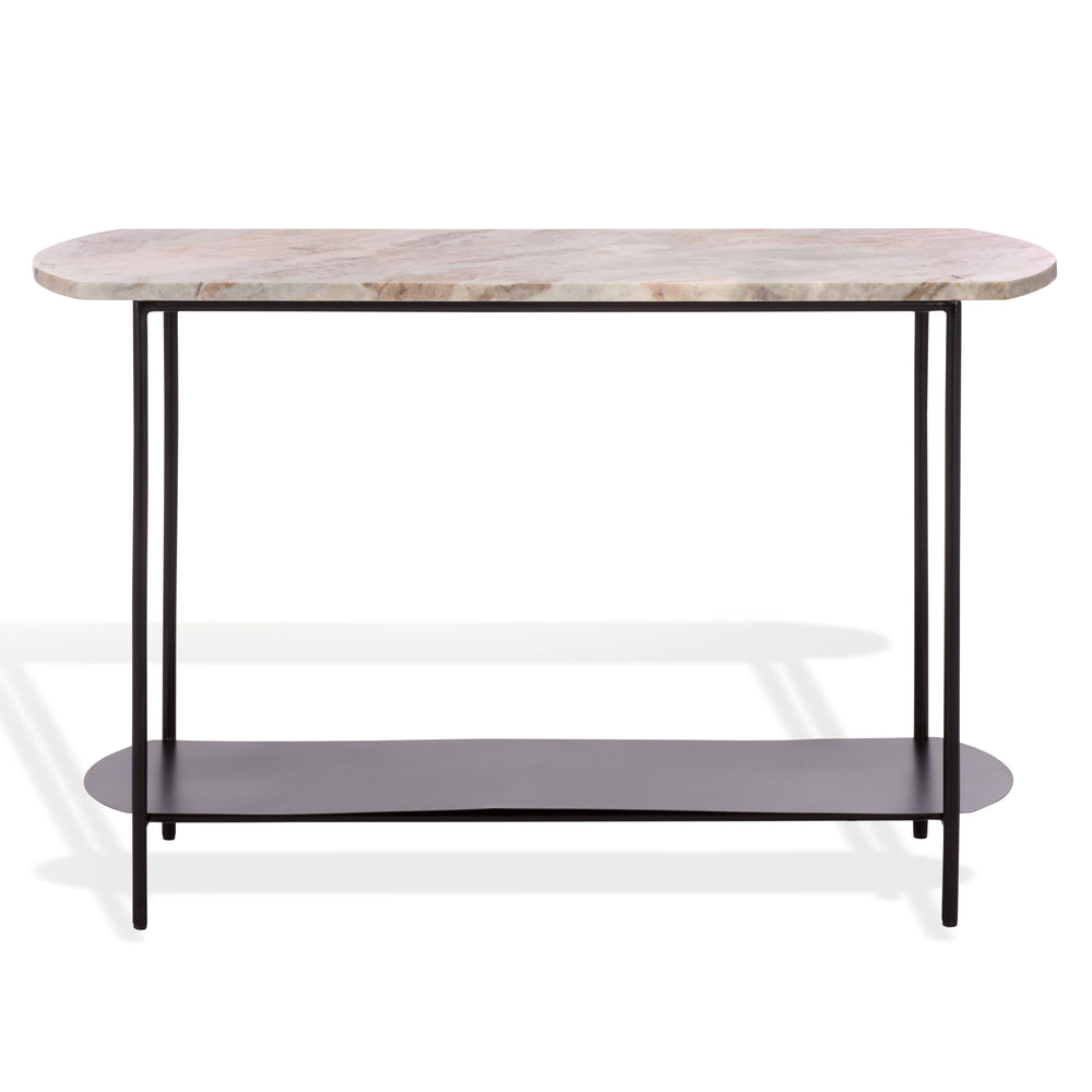 Macklyn Oval Marble Top Console Table With Slim Metal Base, Space-Saving Entryway Accent, 47.2"