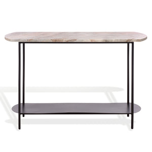 Macklyn Oval Marble Top Console Table With Slim Metal Base, Space-Saving Entryway Accent, 47.2"