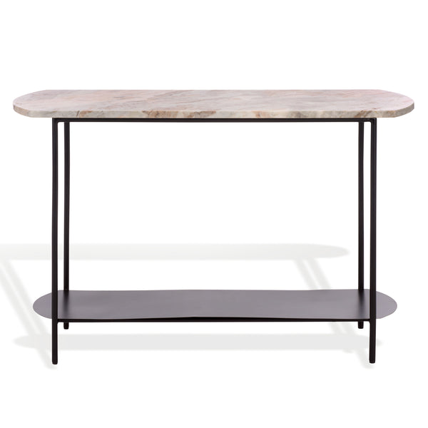 Macklyn Oval Marble Top Console Table With Slim Metal Base, Space-Saving Entryway Accent, 47.2"