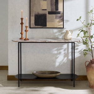 Macklyn Oval Marble Top Console Table With Slim Metal Base, Space-Saving Entryway Accent, 47.2"