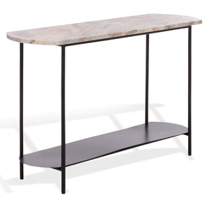 Macklyn Oval Marble Top Console Table With Slim Metal Base, Space-Saving Entryway Accent, 47.2"