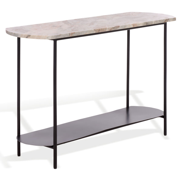 Macklyn Oval Marble Top Console Table With Slim Metal Base, Space-Saving Entryway Accent, 47.2"