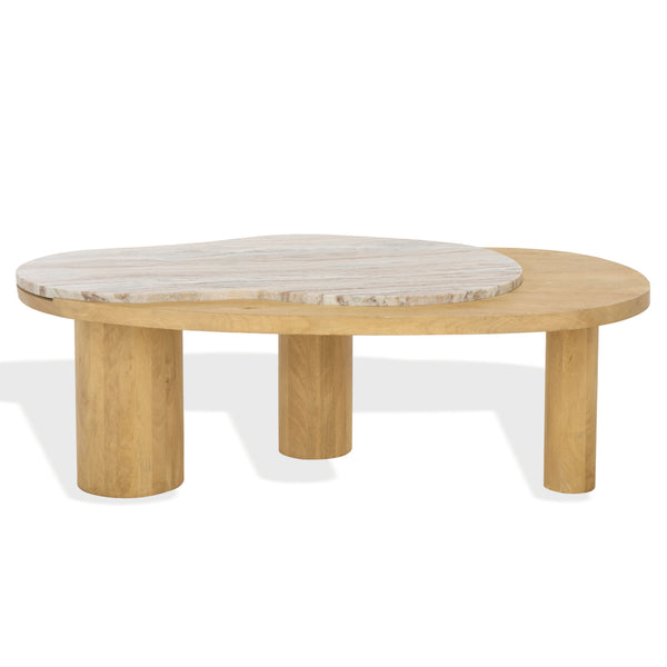 Feliciabeth Marble And Wood Coffee Table — Polished Marble Top With Solid Wood Base For Timeless Style