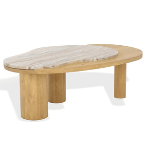Feliciabeth Marble And Wood Coffee Table — Polished Marble Top With Solid Wood Base For Timeless Style