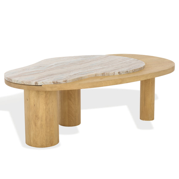 Feliciabeth Marble And Wood Coffee Table — Polished Marble Top With Solid Wood Base For Timeless Style