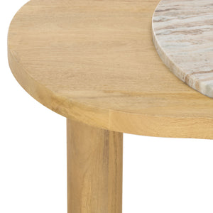 Feliciabeth Marble And Wood Coffee Table — Polished Marble Top With Solid Wood Base For Timeless Style