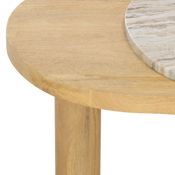 Feliciabeth Marble And Wood Coffee Table — Polished Marble Top With Solid Wood Base For Timeless Style