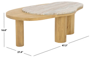 Feliciabeth Marble And Wood Coffee Table — Polished Marble Top With Solid Wood Base For Timeless Style