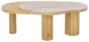 Feliciabeth Marble And Wood Coffee Table — Polished Marble Top With Solid Wood Base For Timeless Style